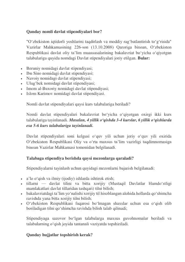 Davlat stipendiyalari
