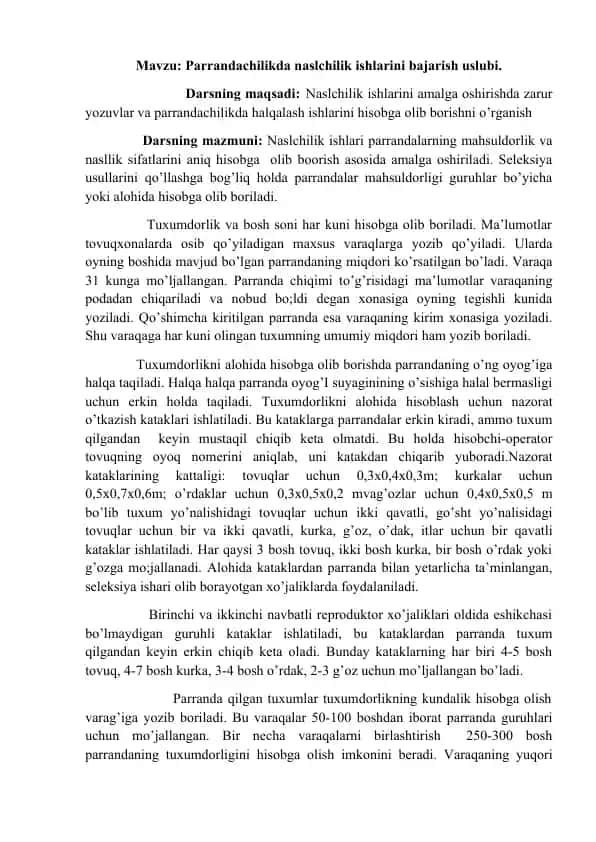 Naslchilik ishlarini bajarish uslubi