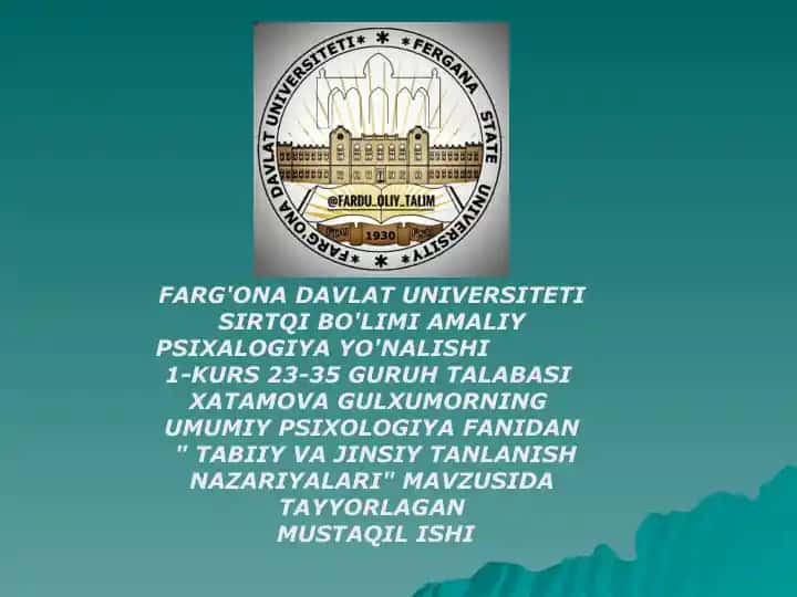 TABIIY VA JINSIY TANLANISH NAZARIYALARI