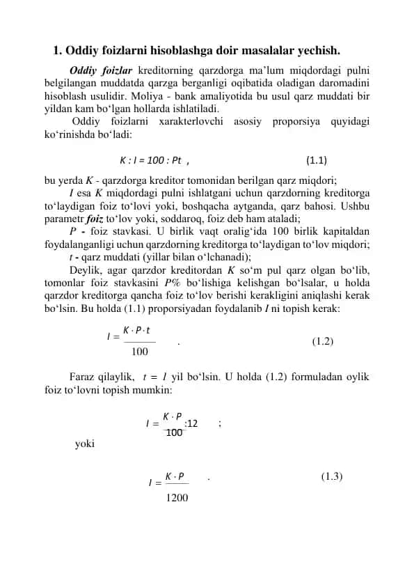 Oddiy foizlarni hisoblash