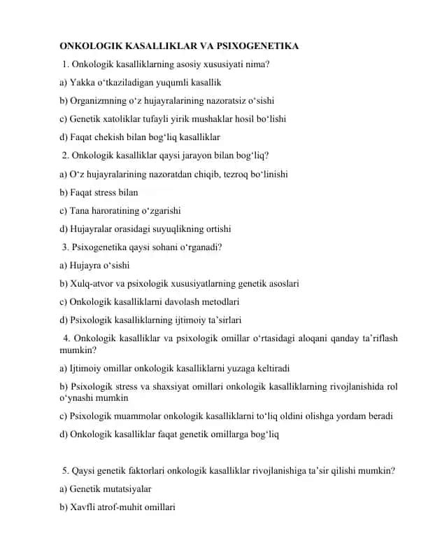 ONKOLOGIK KASALLIKLAR VA PSIXOGENETIKA