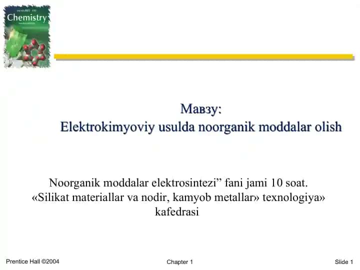 Elektrokimyoviy usulda noorganik moddalar olish