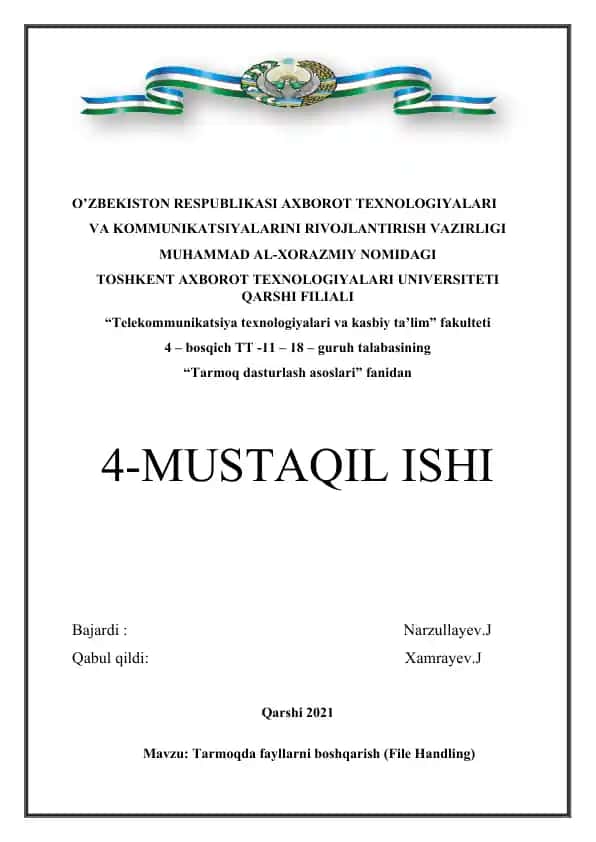Tarmoqda fayllarni boshqarish (File Handling)
