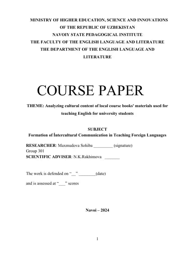 Analyzing cultural content of local course books' materials used for teaching English for university students