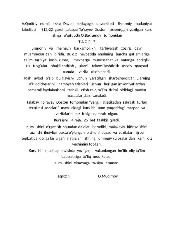Yengil atletikadan sakrash turlari texnikasi asoslari
