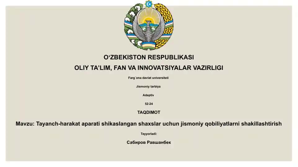 Tayanch-harakat aparati shikaslangan shaxslar uchun jismoniy qobiliyatlarni shakillashtirish