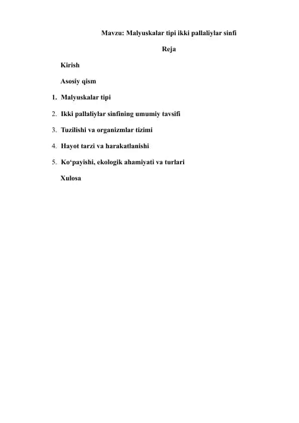 Ikki pallaliylar sinfi (Bivalvia)
