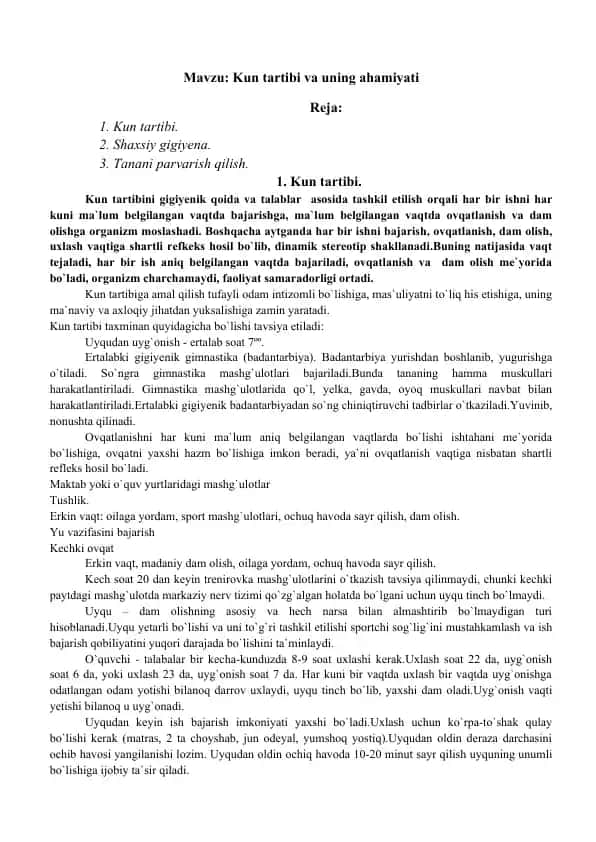 Kun tartibi va uning ahamiyati
