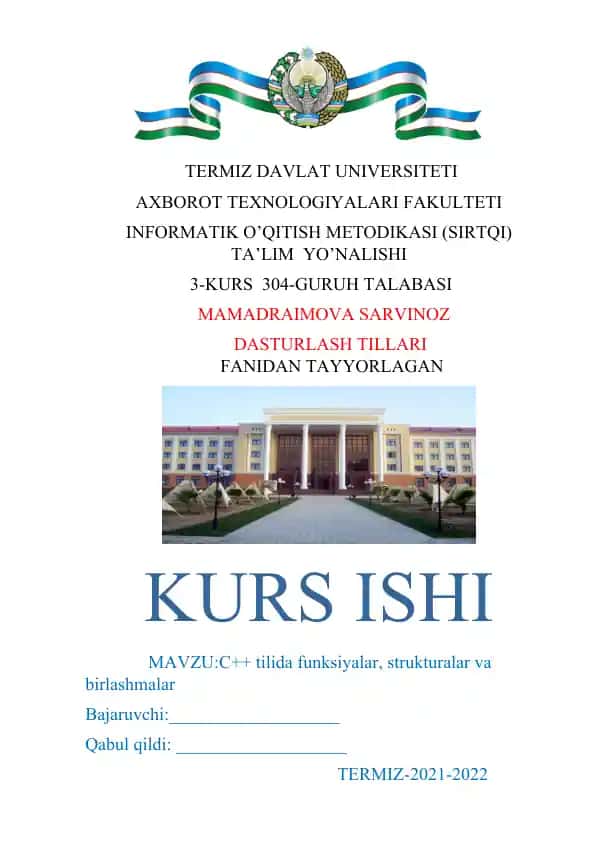 C++ tilida funksiyalar, strukturalar va birlashmalar