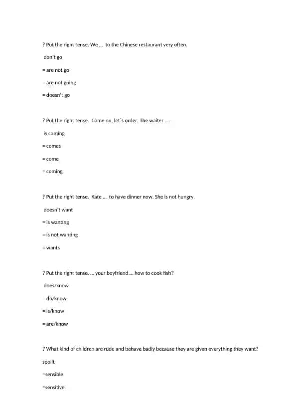 English Grammar and Vocabulary Questions for Beginners