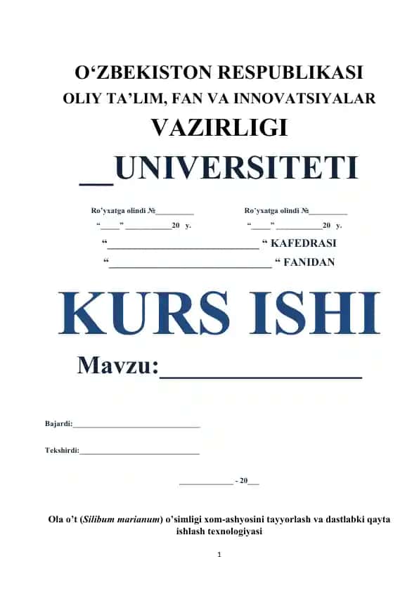 Ola o‘t (Silibum marianum) o‘simligi xom-ashyosini tayyorlash va dastlabki qayta ishlash texnologiyasi