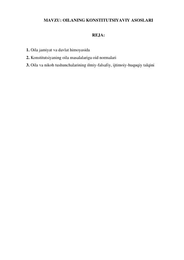 OILANING KONSTITUTSIYAVIY ASOSLARI