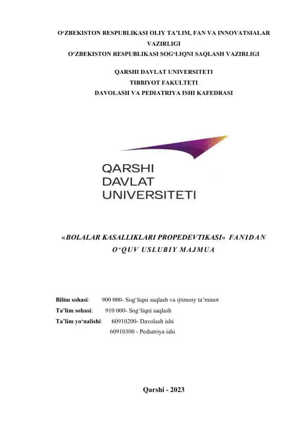 Bolalar kasalliklari propedevtikasi o‘quv uslubiy majmua