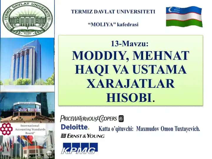 MODDIY, MEHNAT HAQI VA USTAMA XARAJATLAR HISOBI