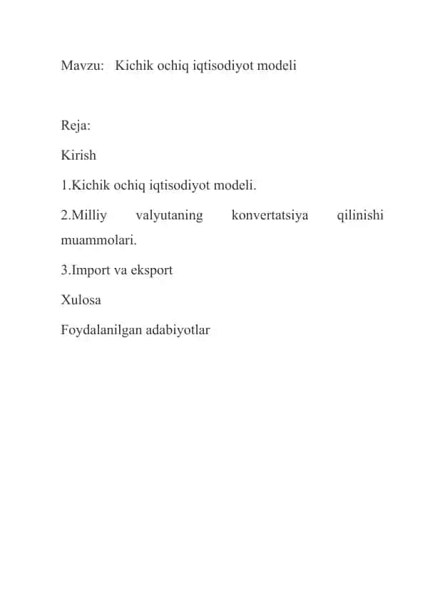 Kichik ochiq iqtisodiyot modeli