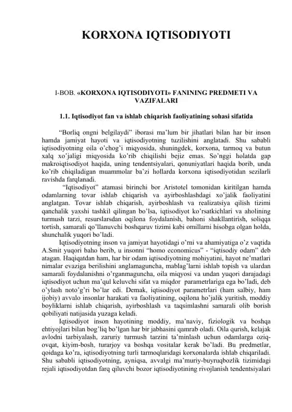 KORXONA IQTISODIYOTI