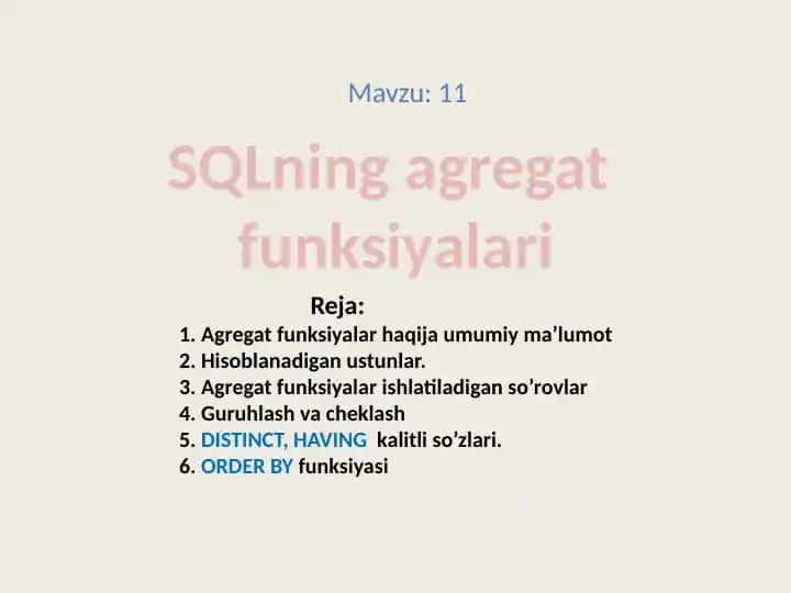 SQLning agregat funksiyalari