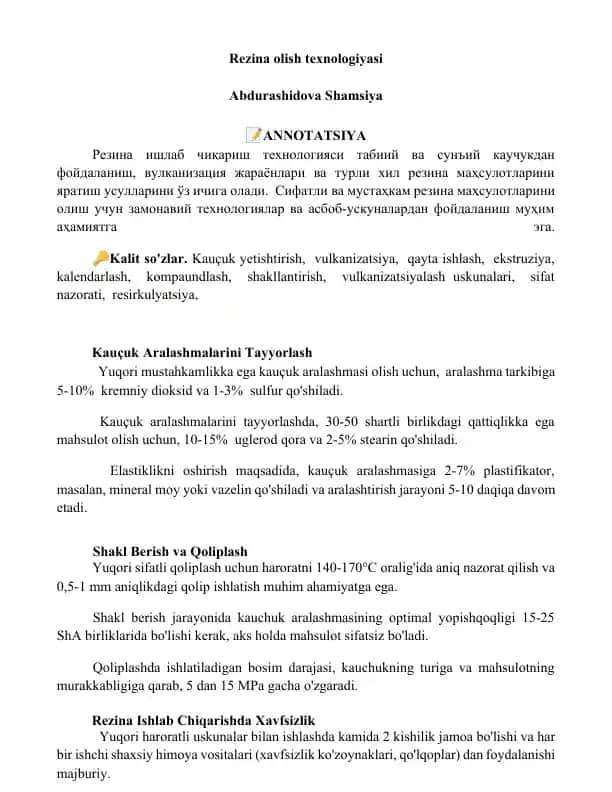 Kauçuk aralashmalarini tayyorlash
