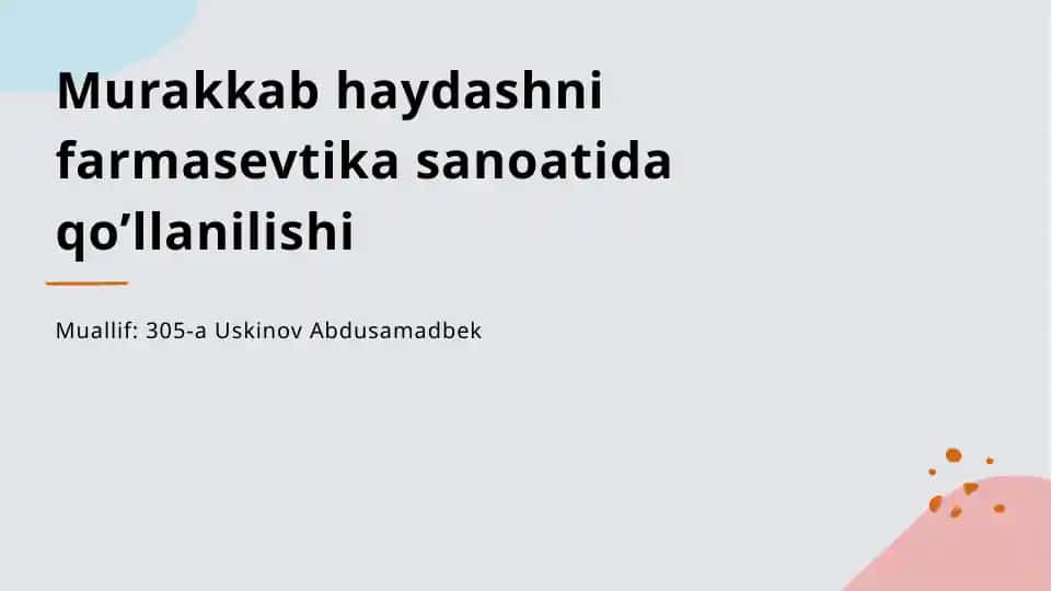 Kompleks distilyatsiya texnologiyalari farmasevtika sanoatida