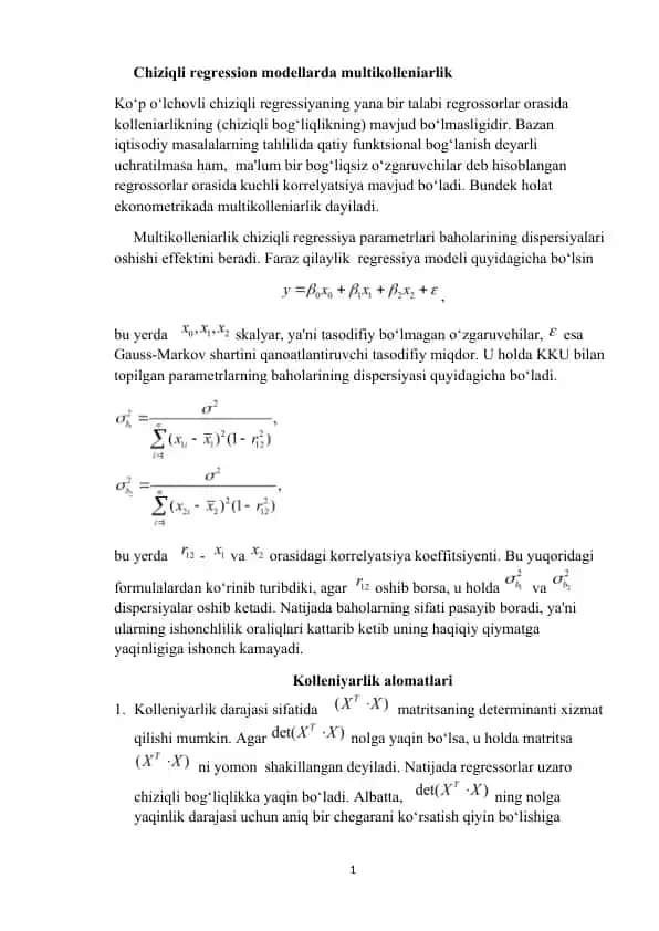 Chiziqli regression modellarda multikolleniarlik