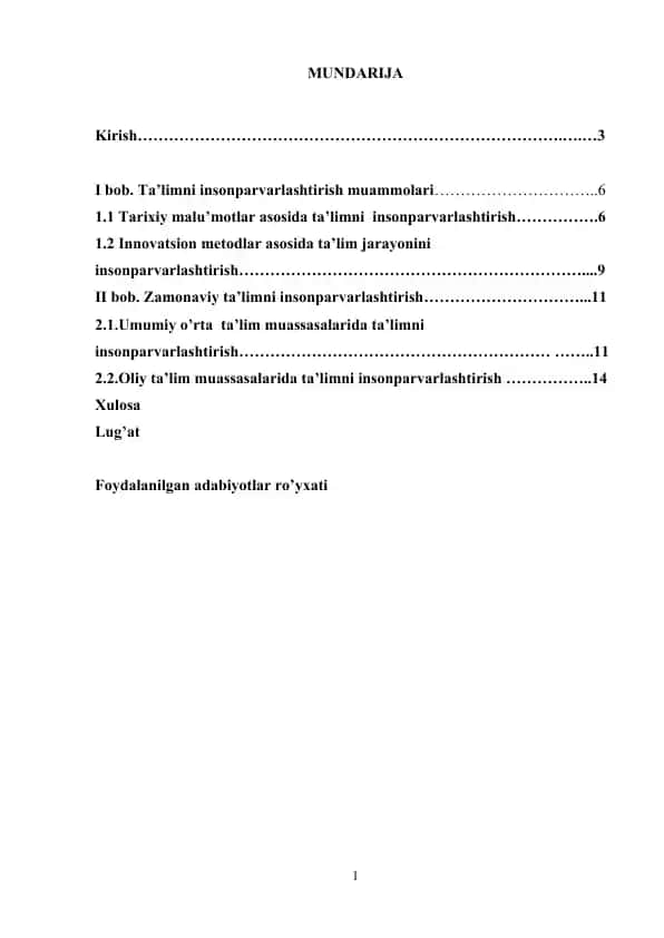 Ta'limni insonparvarlashtirish muammolari