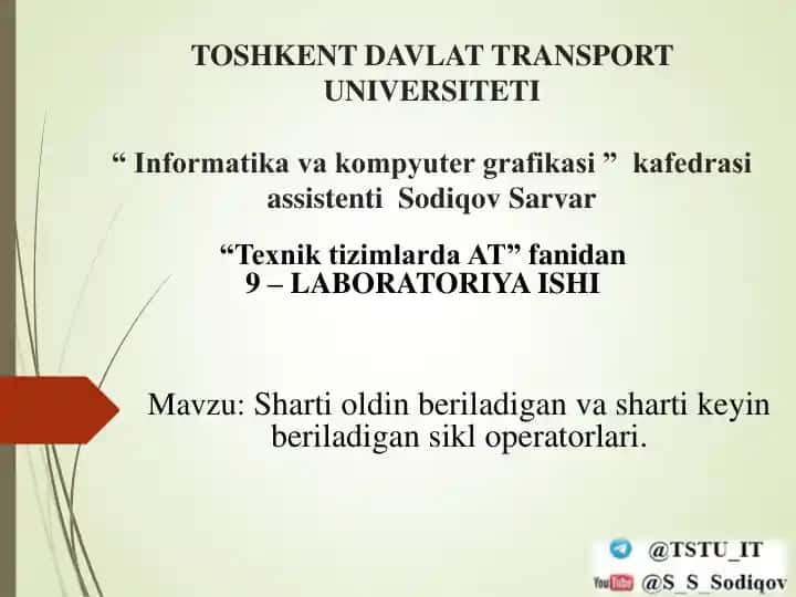 Takrorlanuvchi jarayonlarga foydalanib C++ tilida dasturlar tuzish