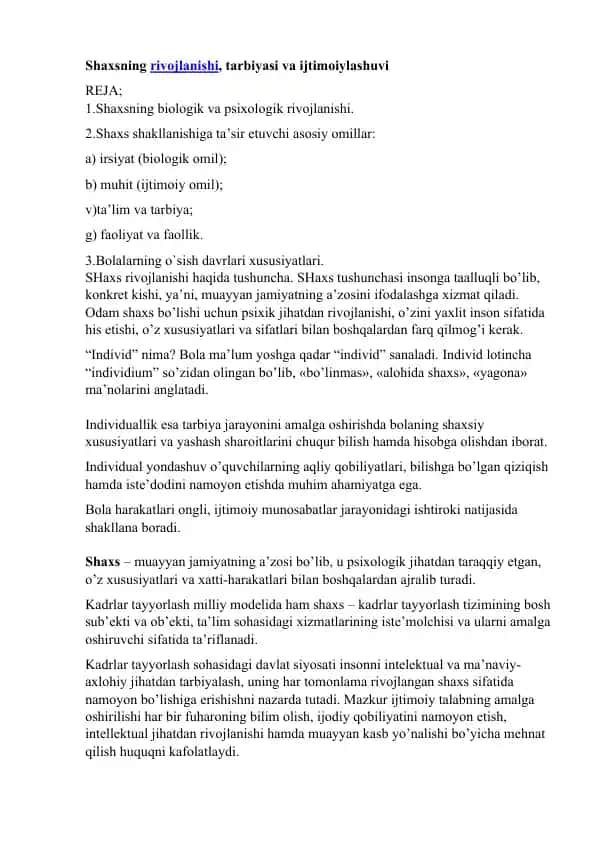 Shaxsning tarbiyasi va ijtimoiylashuvi