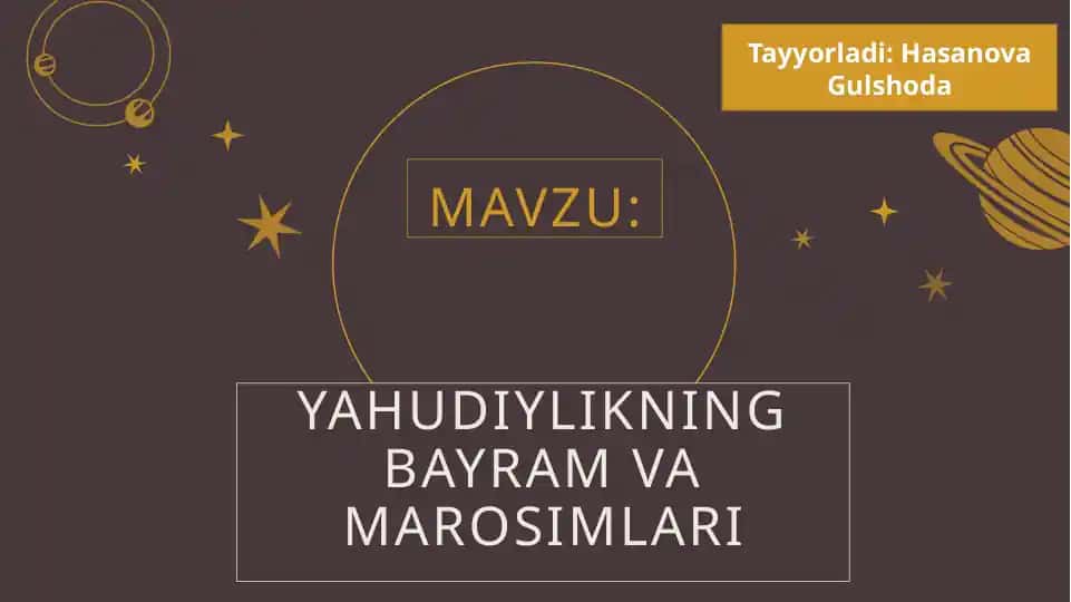 YAHUDIYLIKLNING BAYRAM VA MAROSIMLARI