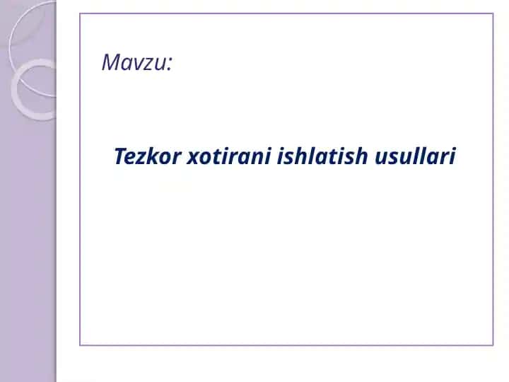 Tezkor xotira boshqaruv usullari