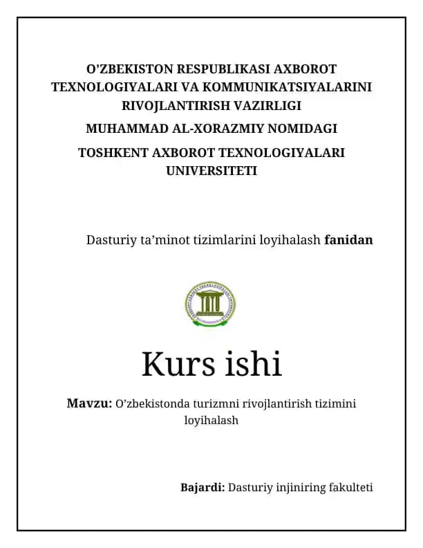 O'zbekistonda turizmni rivojlantirish tizimini loyihalash