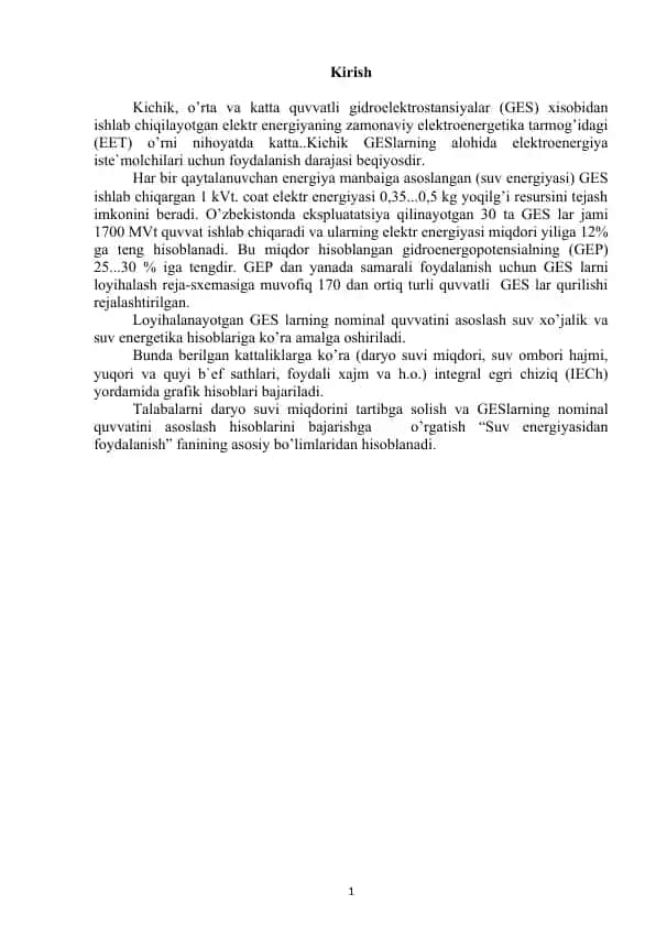 Elektr enеrgiyasi istе`mоlchilаrining GES-dаn fоydаlаnish dаrаjаsi