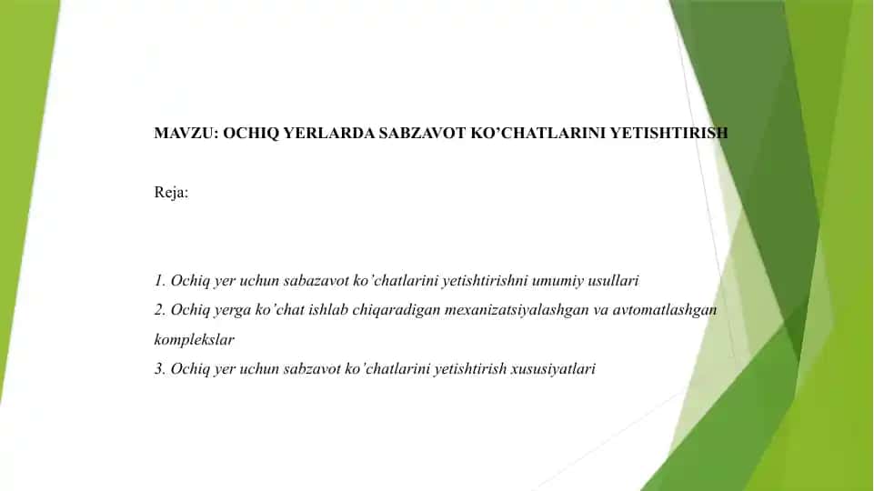 Sabzavot ko'chatlarini yetishtirish