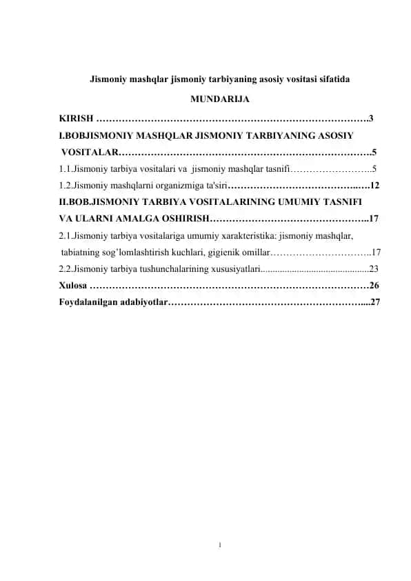 Jismoniy mashqlar jismoniy tarbiyaning asosiy vositasi