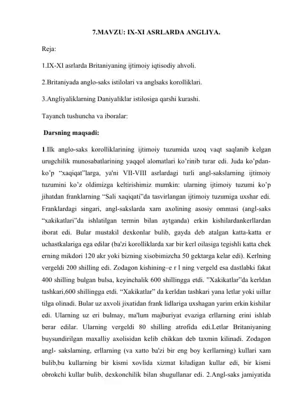 IX-XI asrlarda Angliya tarixi