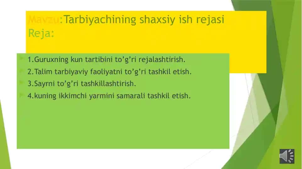 Tarbiyachining shaxsiy ish rejasi