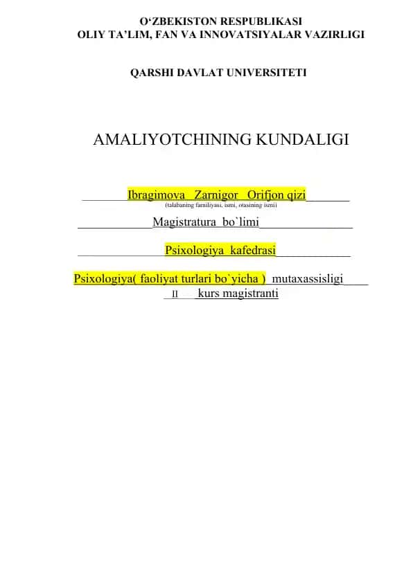 Amaliyotchining Kundaligi