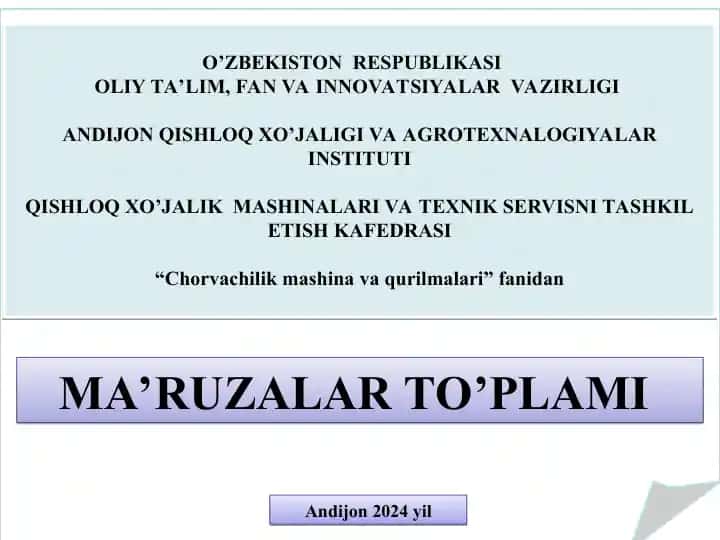 CHorvachilik mashina va qurilmalari fanidan ma'ruzalar to'plami