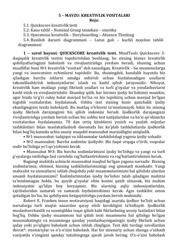 Quickscore kreativlik testi