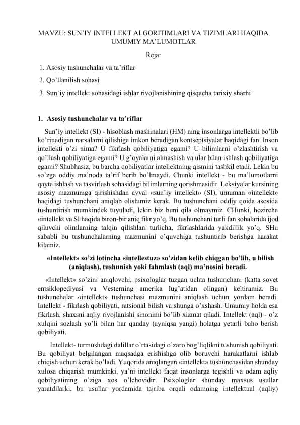 Sun’iy intellekt algoritimlari va tizimlari