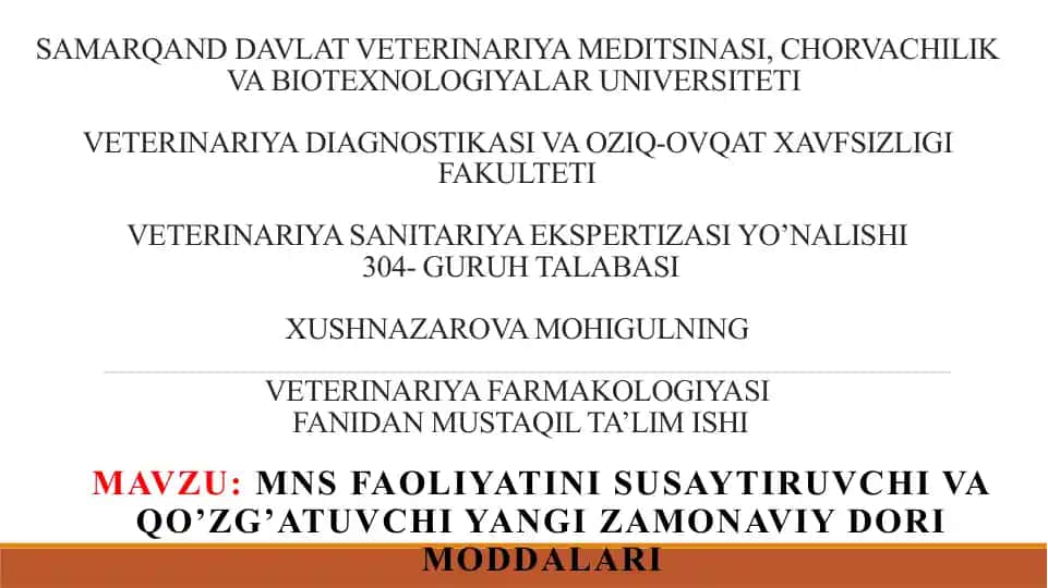 VETERINARIYA FARMAKOLOGIYASI