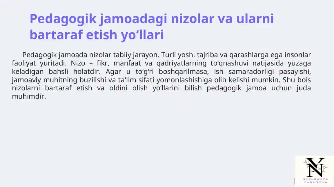 Pedagogik jamoadagi nizolar va ularni bartaraf etish yo‘llari