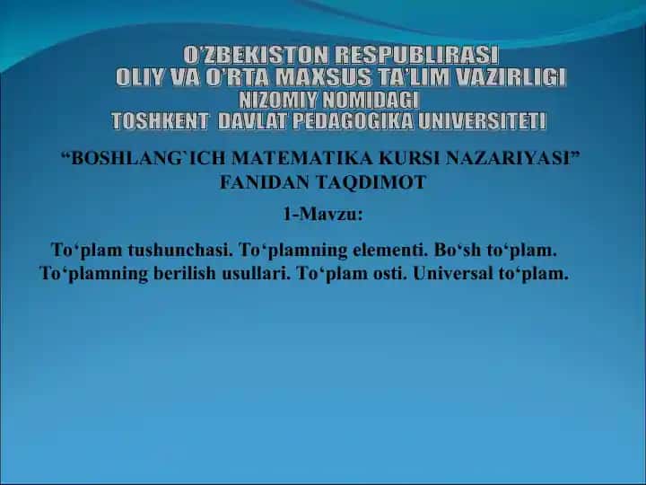"BOSHLANG`ICH MATEMATIKA KURSI NAZARIYASI"