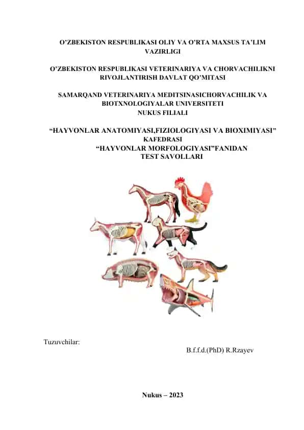"Hayvonlar Anatomiyasi Test Saviyalar"