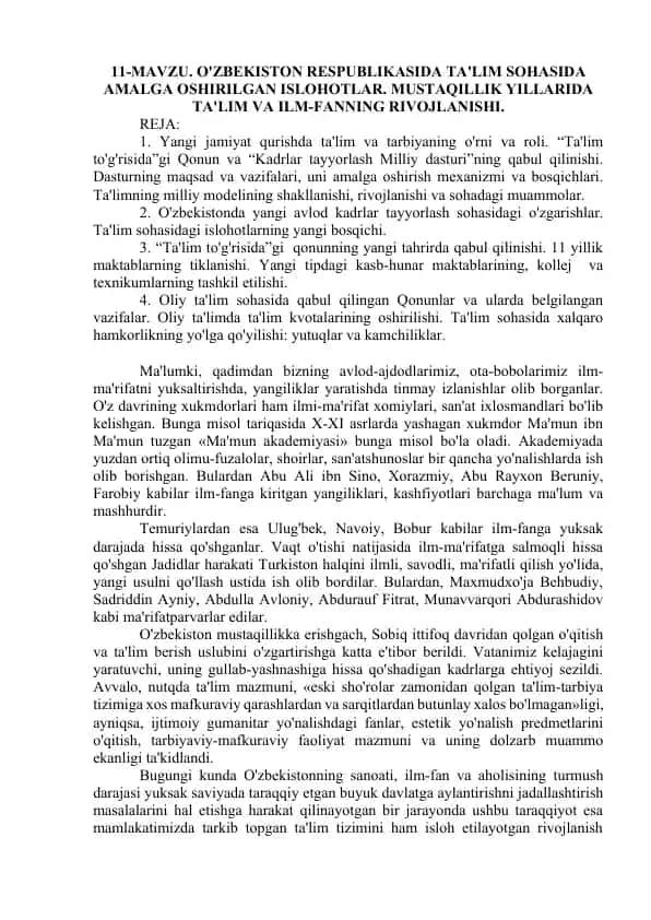 O‘zbekiston Respublikasida ta’lim sohasida amalga oshirilgan islohotlar taqdimoti