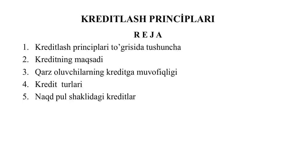 KREDITLASH PRINСİPLARI