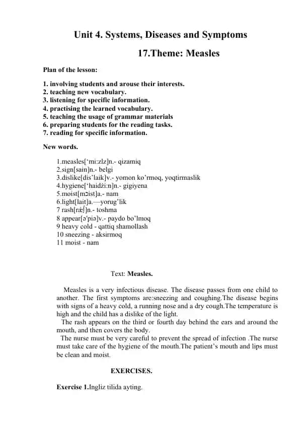 Measles Presentation and Lesson Plan