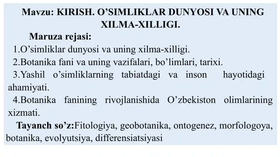 O’simliklar dunyosi va uning xilma-xilligi