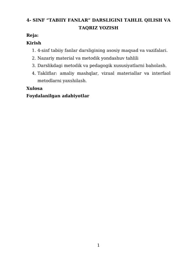 4-SINF “TABIIY FANLAR” DARSLIGI