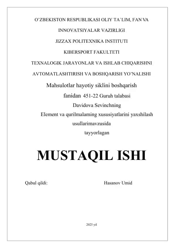 Element va qurilmalaming xususiyatlarini yaxshilash usullari