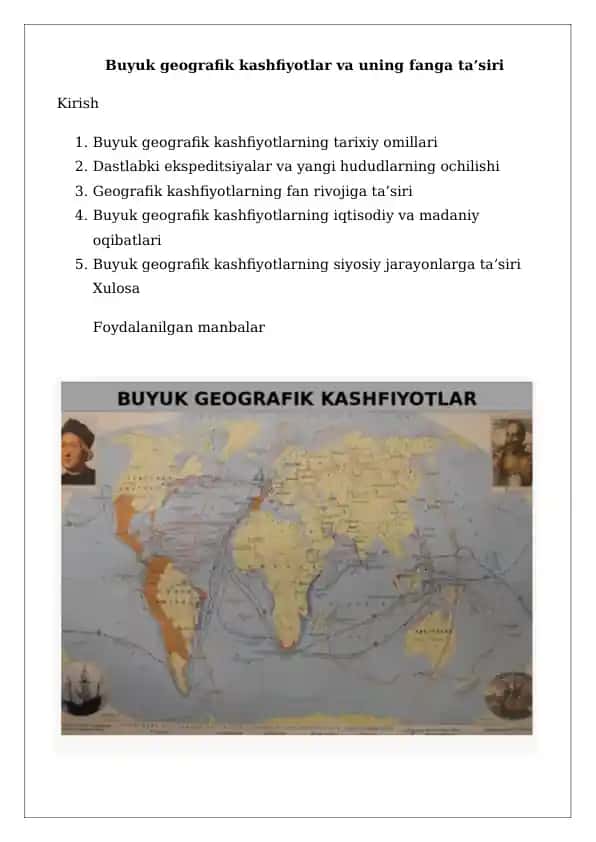Buyuk geografik kashfiyotlar va uning fanga ta’siri